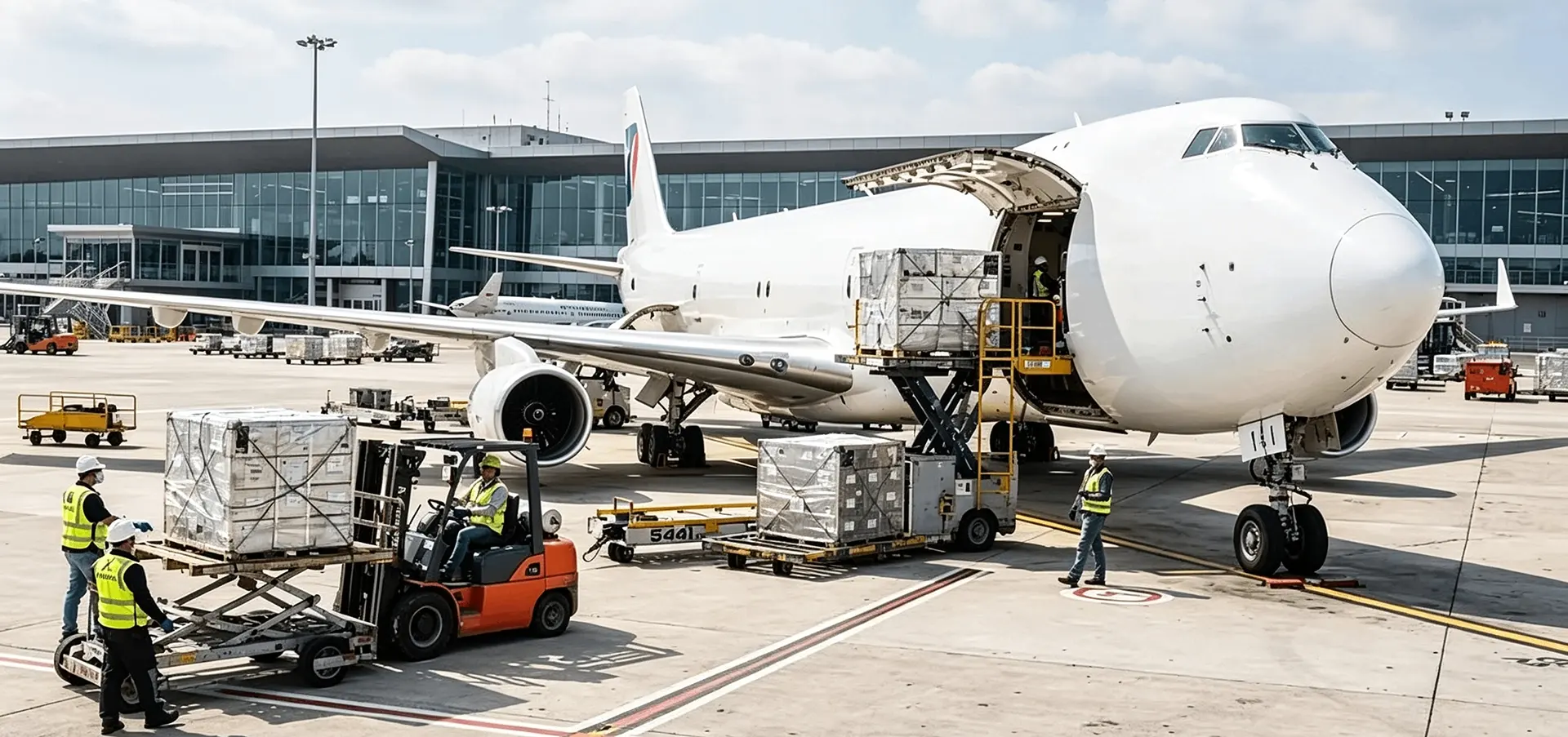 Cargo airplane at airport freight terminal