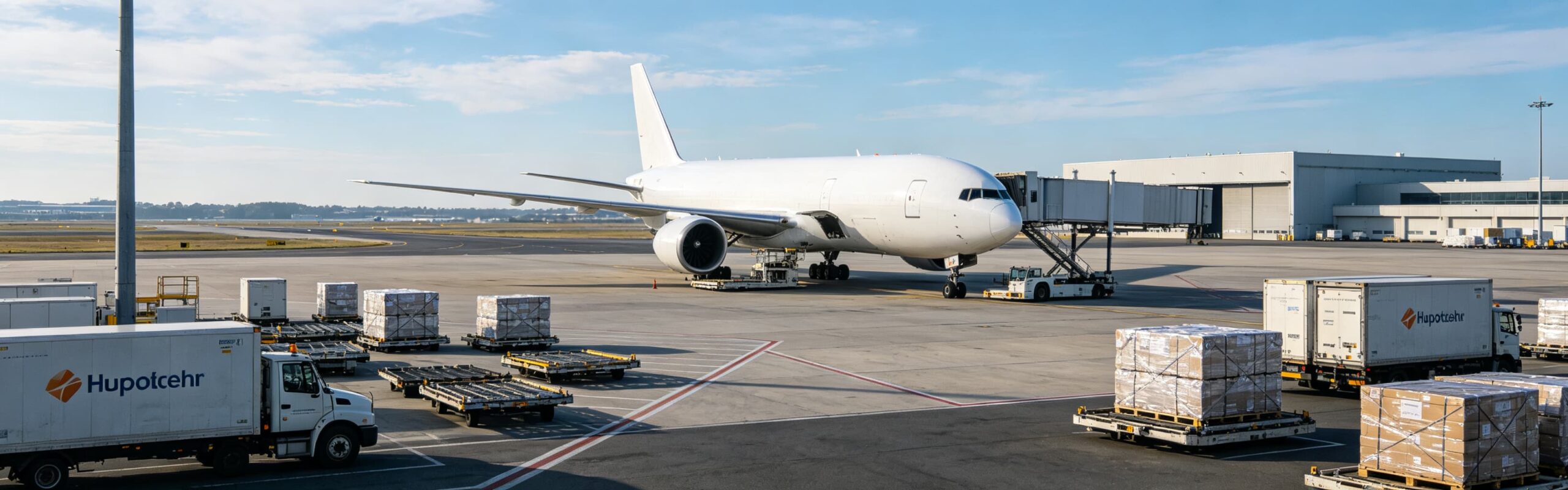 Cargo airplane at airport freight terminal